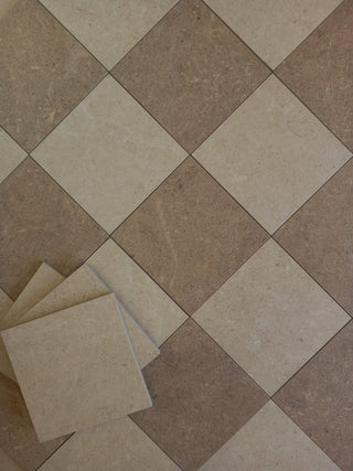 Ground White and Taupe Chequer Matt Stone Effect Porcelain image 1