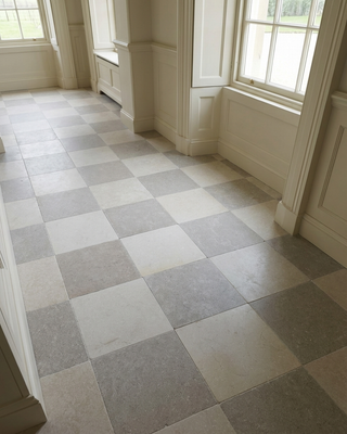 Crema Pearl Tumbled Chequer Limestone