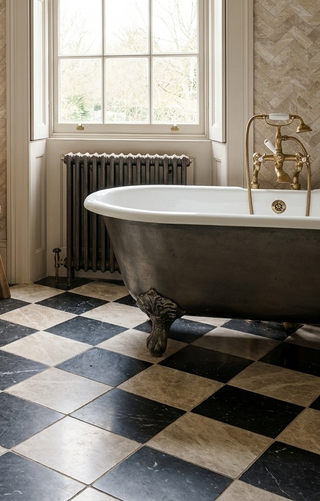 Corinthian and Piazzetta Nero Tumbled Marble Chequer