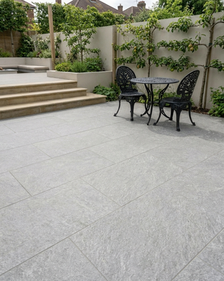 ground silver outdoor porcelain on a patio area 