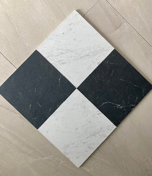 Parisian Carrara and Nero Chequer Porcelain (Sample x 2 pieces) image 1
