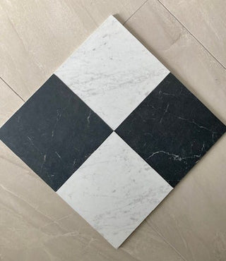 Parisian Carrara and Nero Chequer Porcelain (Sample x 2 pieces) image 1