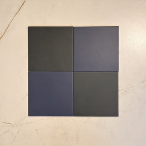 Victorian Patrona Off Black &amp; Ocean Blue Chequer Porcelain (2 Full Tile Samples) image 1