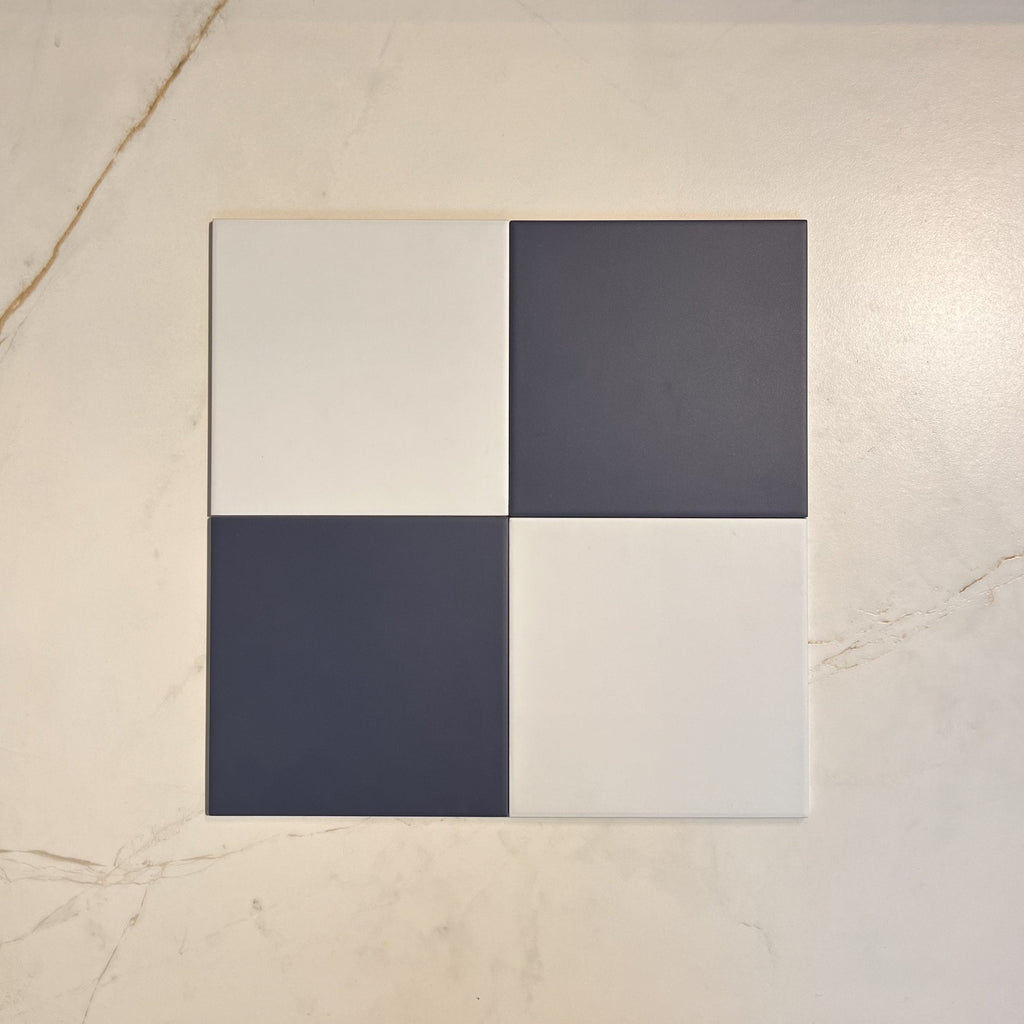 Victorian Patrona Ocean Blue & Old White Chequer Porcelain (2 Full Tile ...