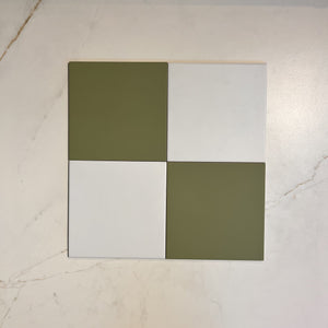 Victorian Patrona Lawn Green &amp; Old White Chequer Porcelain (2 Full Tile Samples) image 1
