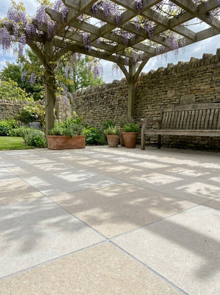 Ground Bone and White Chequer Outdoor Stone Effect Porcelain