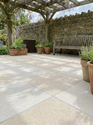 Ground Bone and White Chequer Outdoor Stone Effect Porcelain