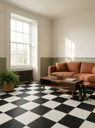 Parisian Carrara and Nero Matt Chequer Porcelain