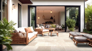 Stratford Cream Tumbled Stone Effect Porcelain Exterior (Sample) image 1