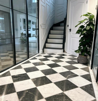 Piazzetta Tumbled Chequer White & Nero Marble image 1