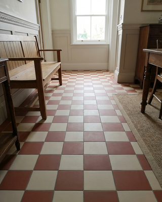 Victorian Pastello Rusty Red and Antique Cream Chequer Porcelain