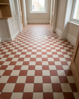 Victorian Pastello Rusty Red and Antique Cream Chequer Porcelain